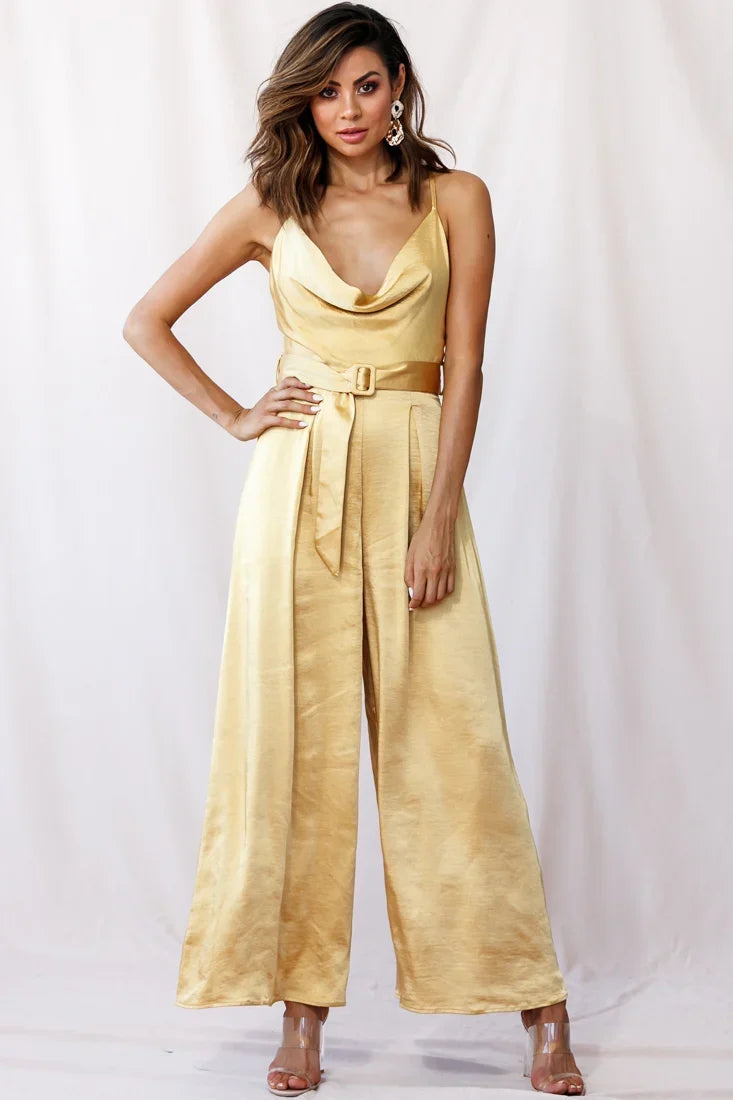 Mali Wide Leg Belted Jumpsuit Mustard
