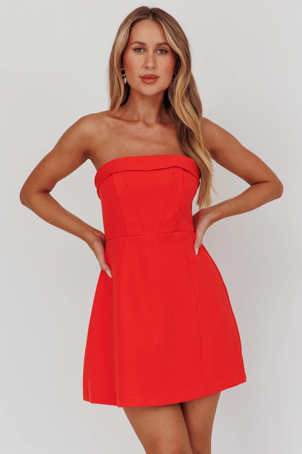 Laviniah Foldover Strapless Mini Dress Red