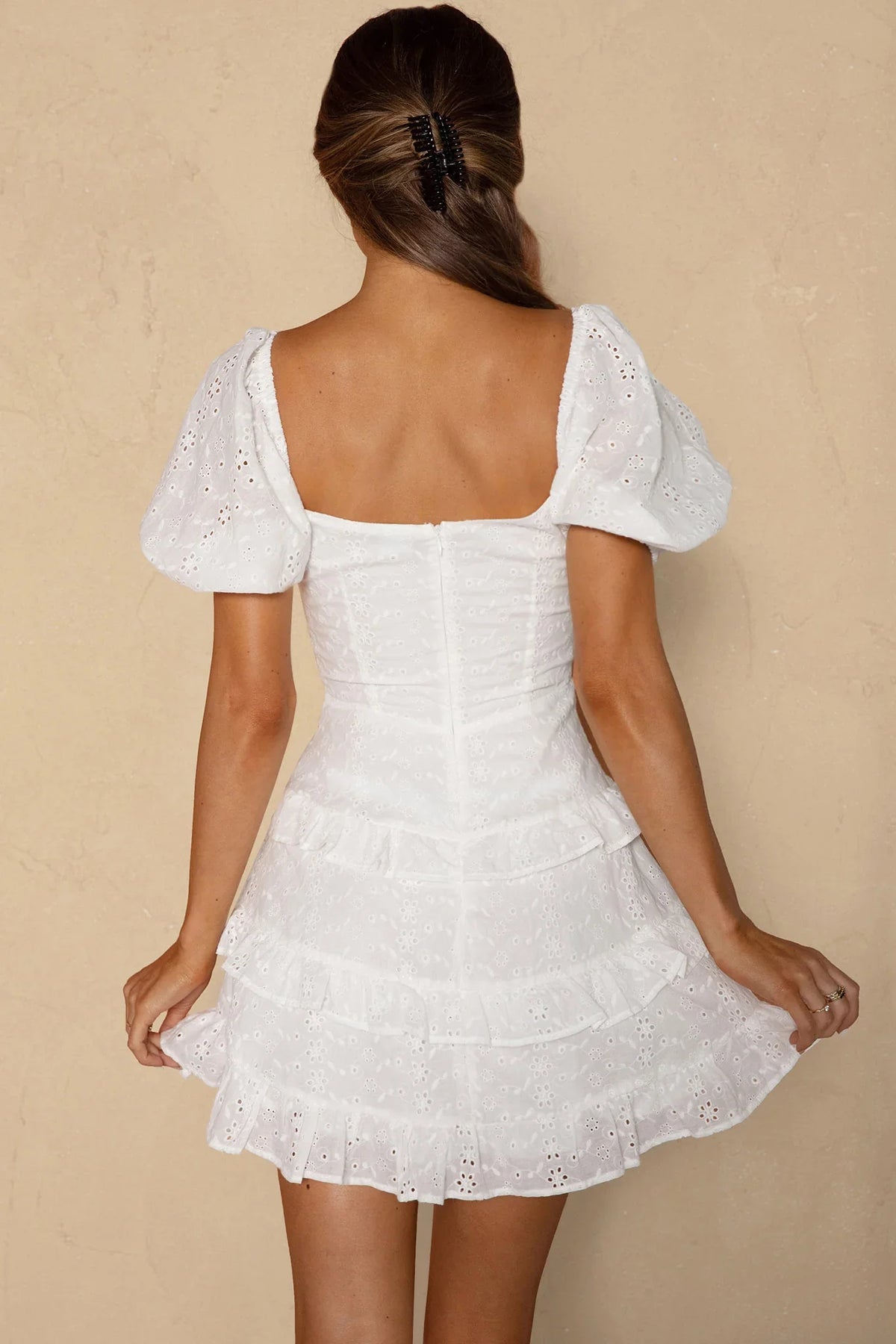 Beach Bliss Lace-Up Bust Eyelet Dress White