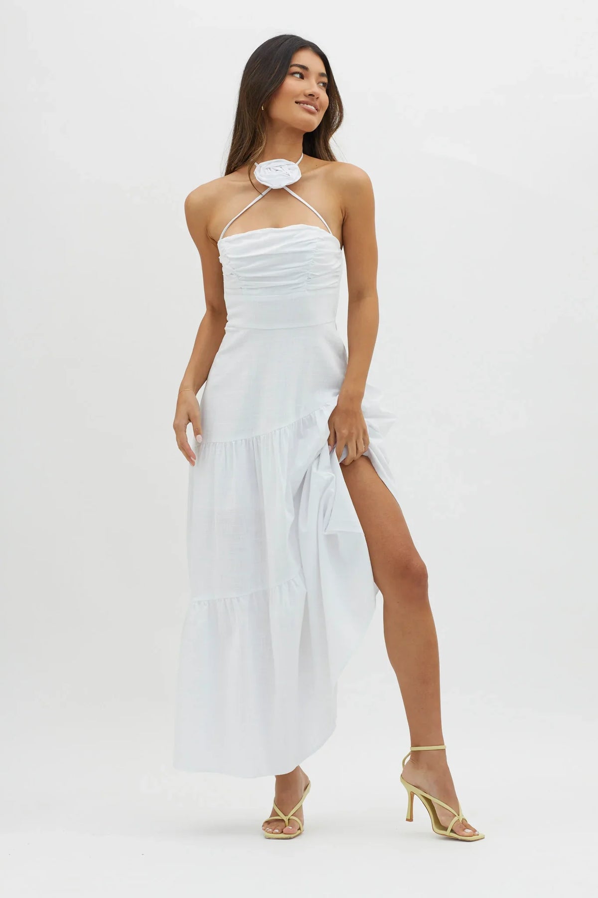 Bondi Rose Decoration Maxi Dress White