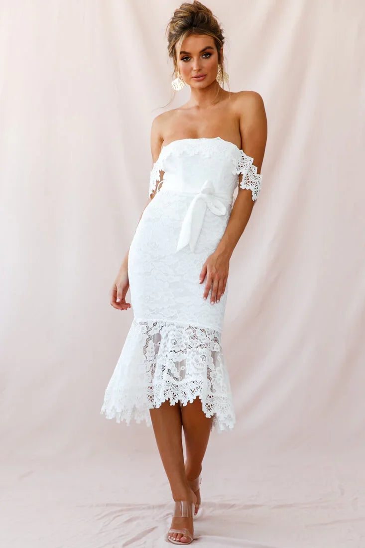 Patience Lace Bodycon Midi Dress White