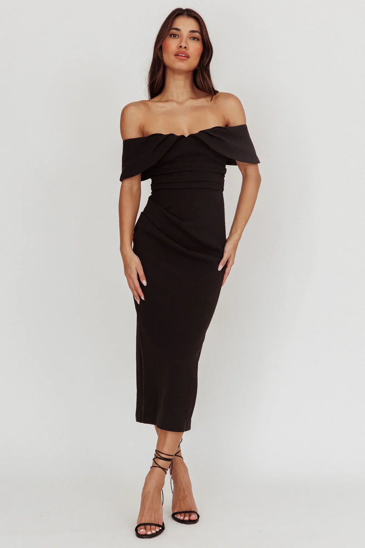 Lillianne Off-Shoulder Midi Dress Black