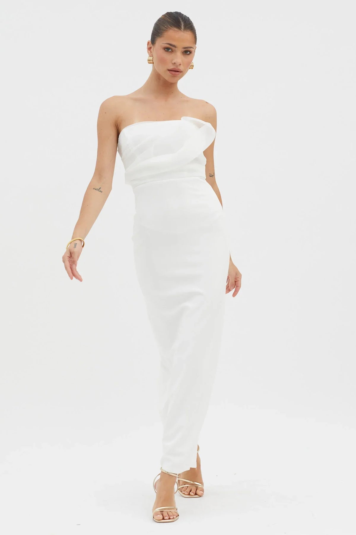 Karaline Strapless Bust Accent Maxi Dress White