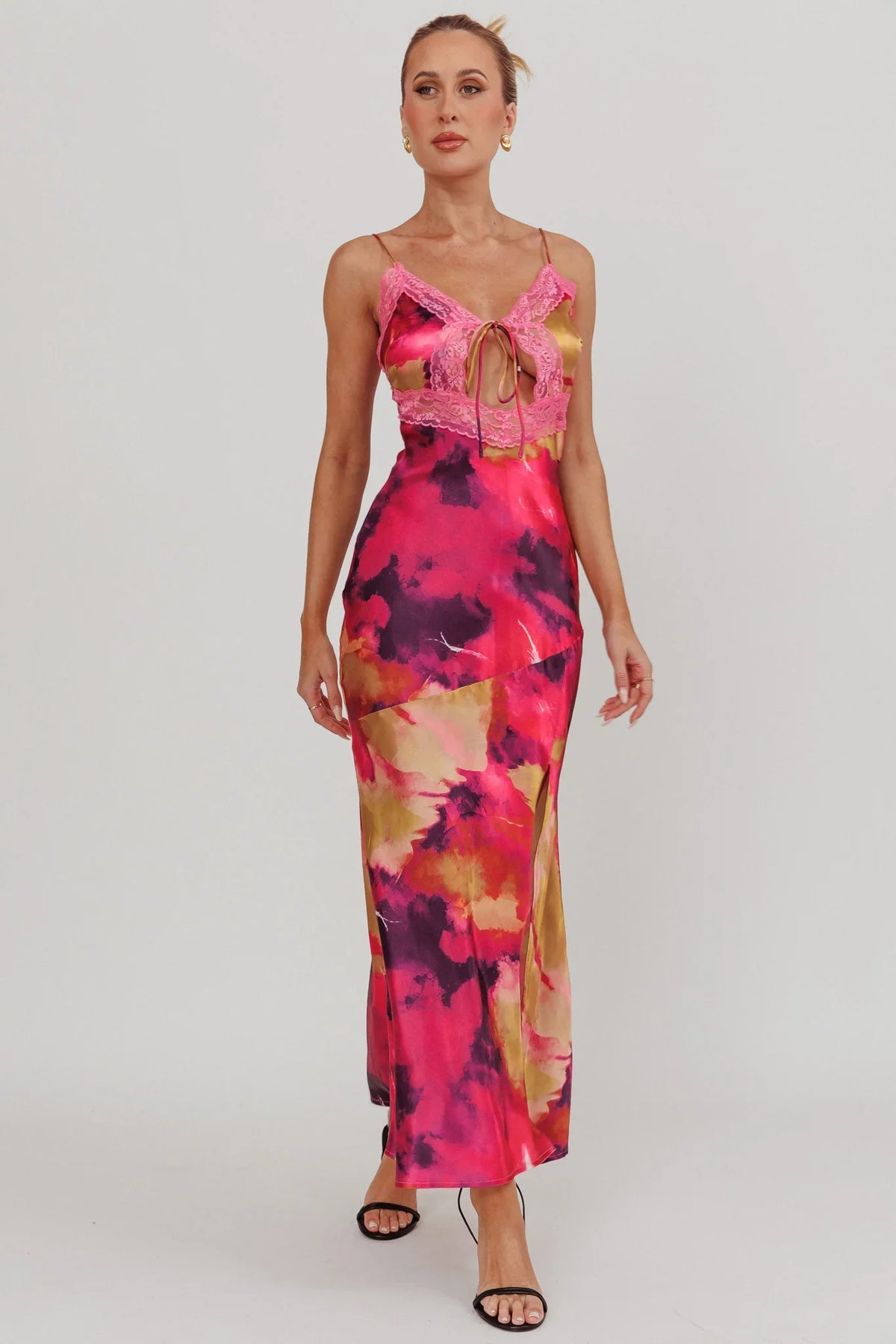 Saga Bust Keyhole Satin Maxi Dress Purple