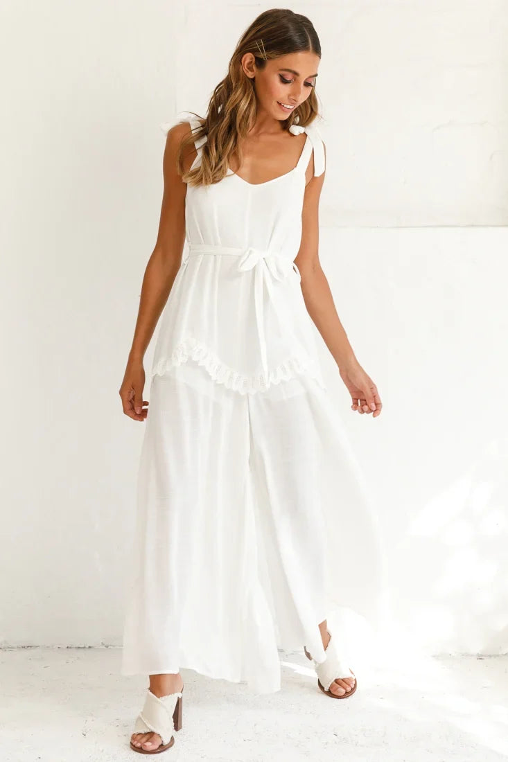 Talitha Tie Strap Wide Leg Jumpsuit White
