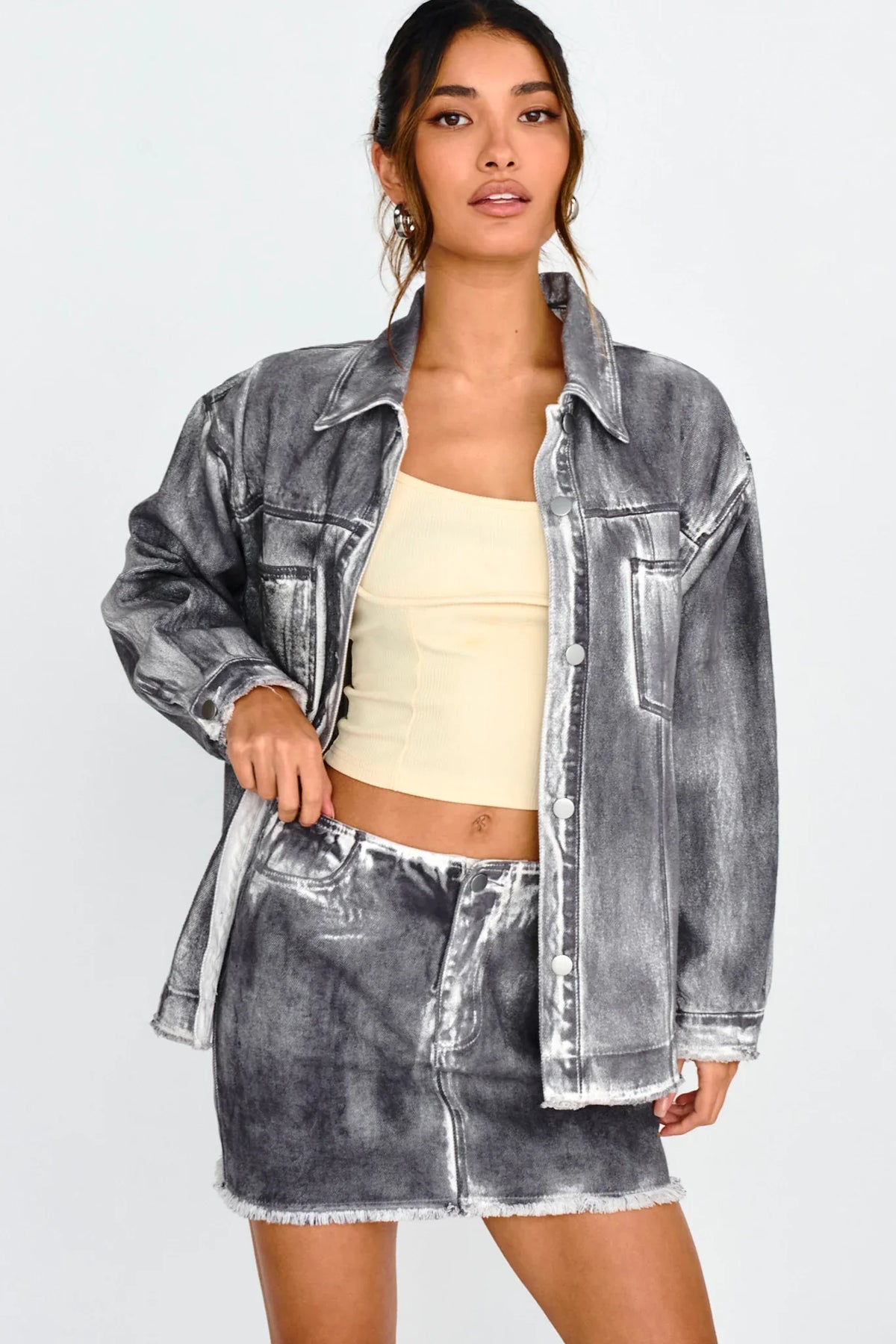 Decoy Distressed Jean Jacket Black/White