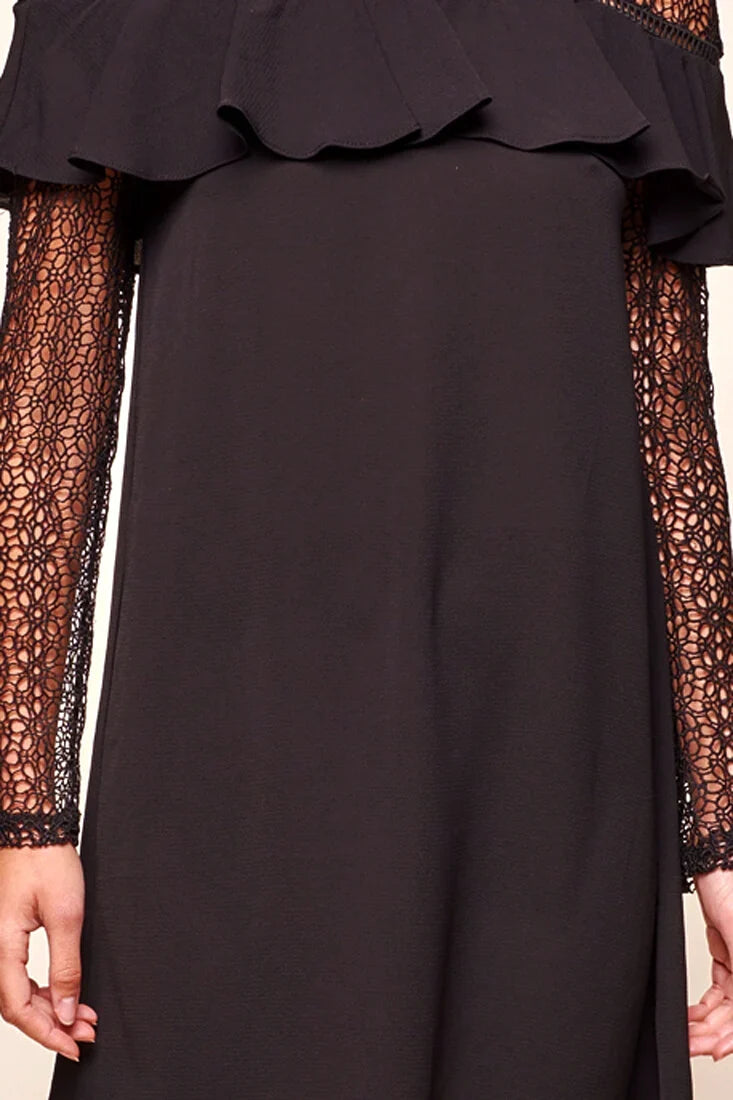 Mendes Lace Detailed High Neck Long Sleeved Dress Black