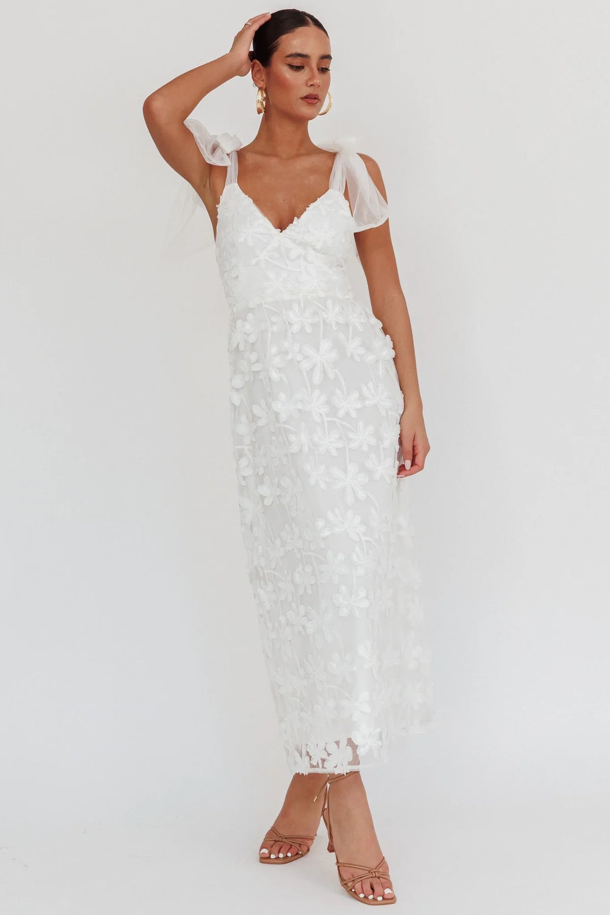 Mykonos Morning Tied Shoulder Tree Maxi Dress White