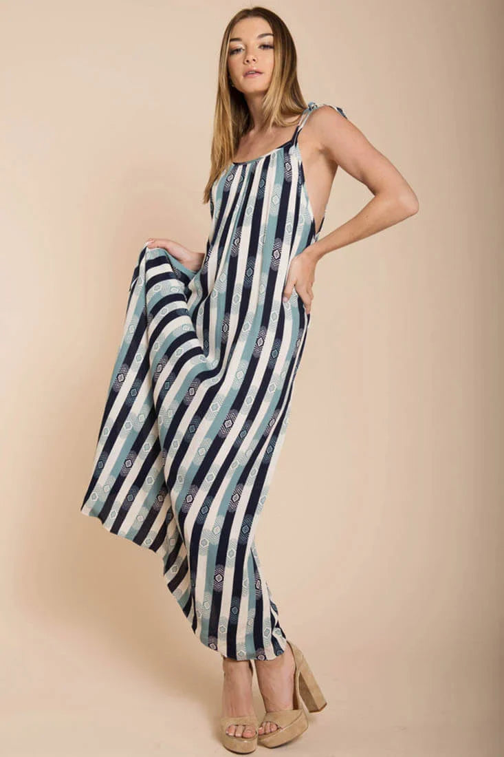 Tristan Stripped Maxi Dress Navy Beige