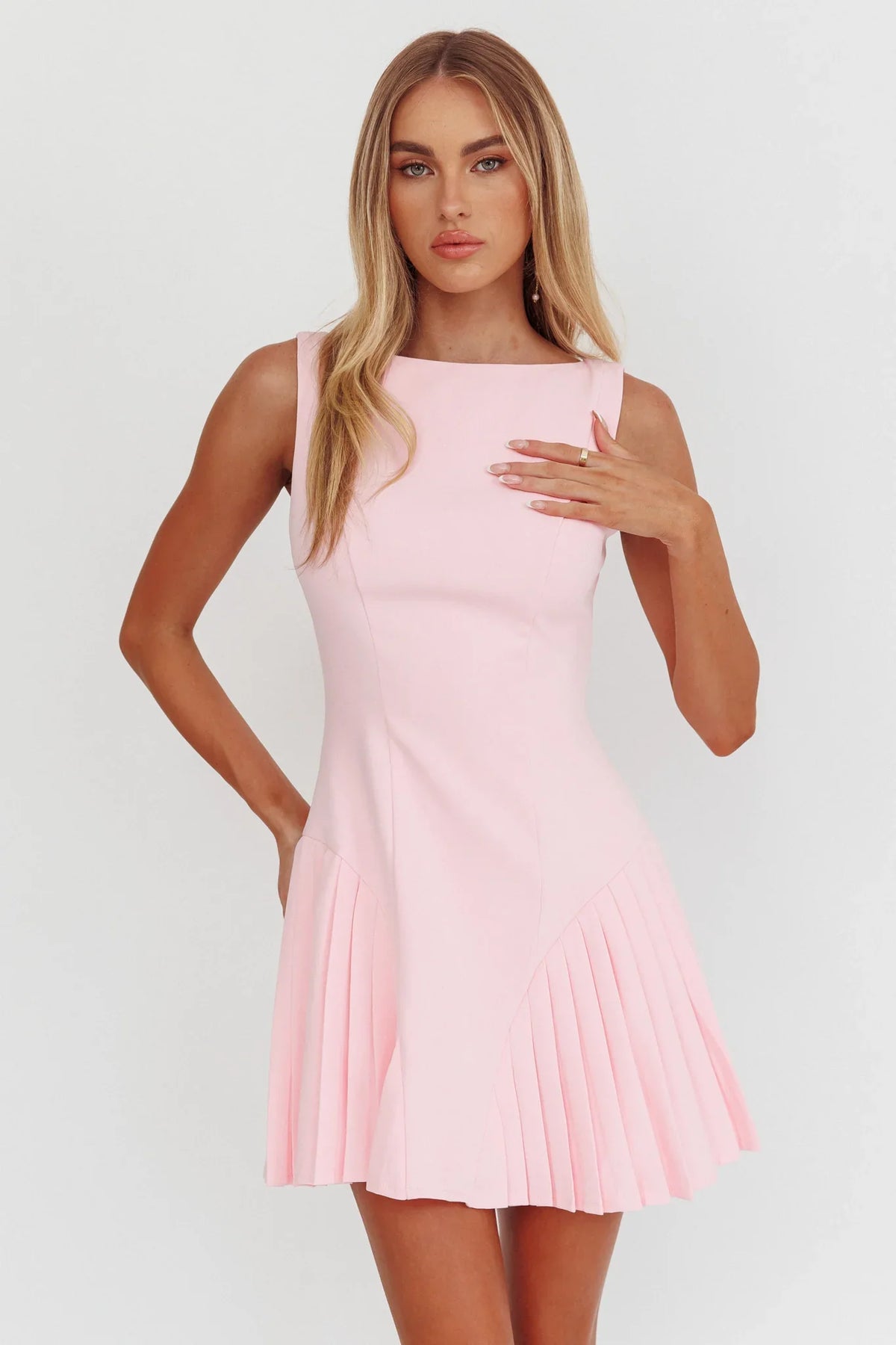 Opulent Accordion Pleat Mini Dress Pink