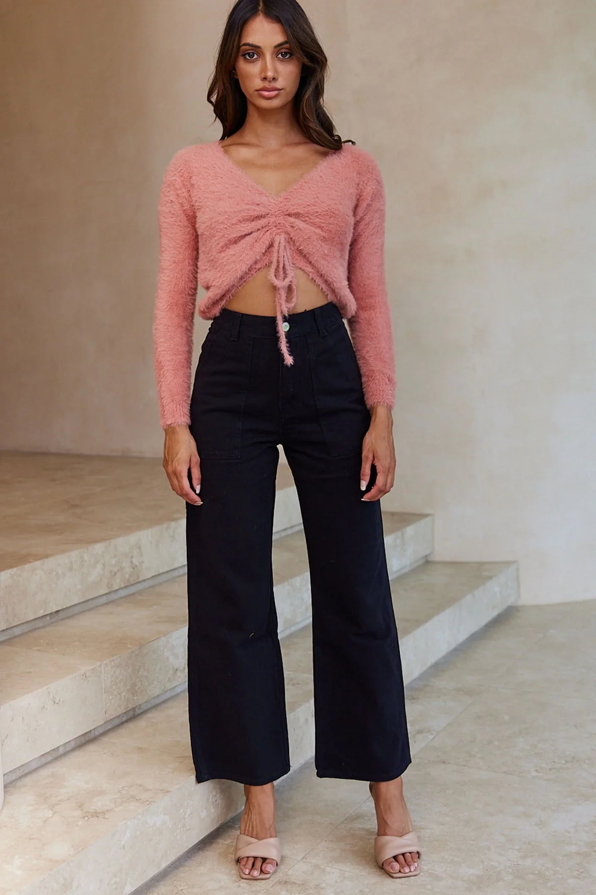 Elsa Long Sleeve Ruched Bust Sweater Rose