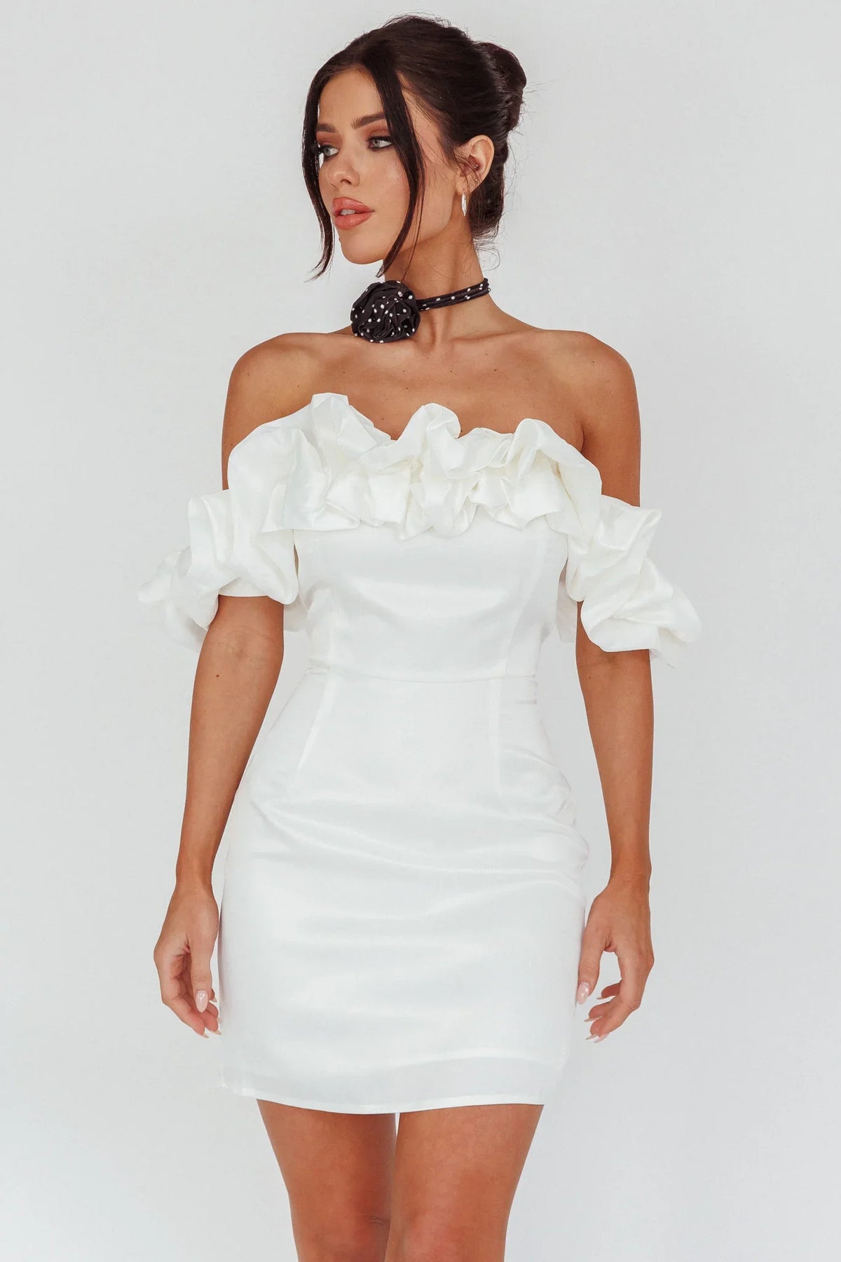 La Palma Off-Shoulder Mini Dress Off White
