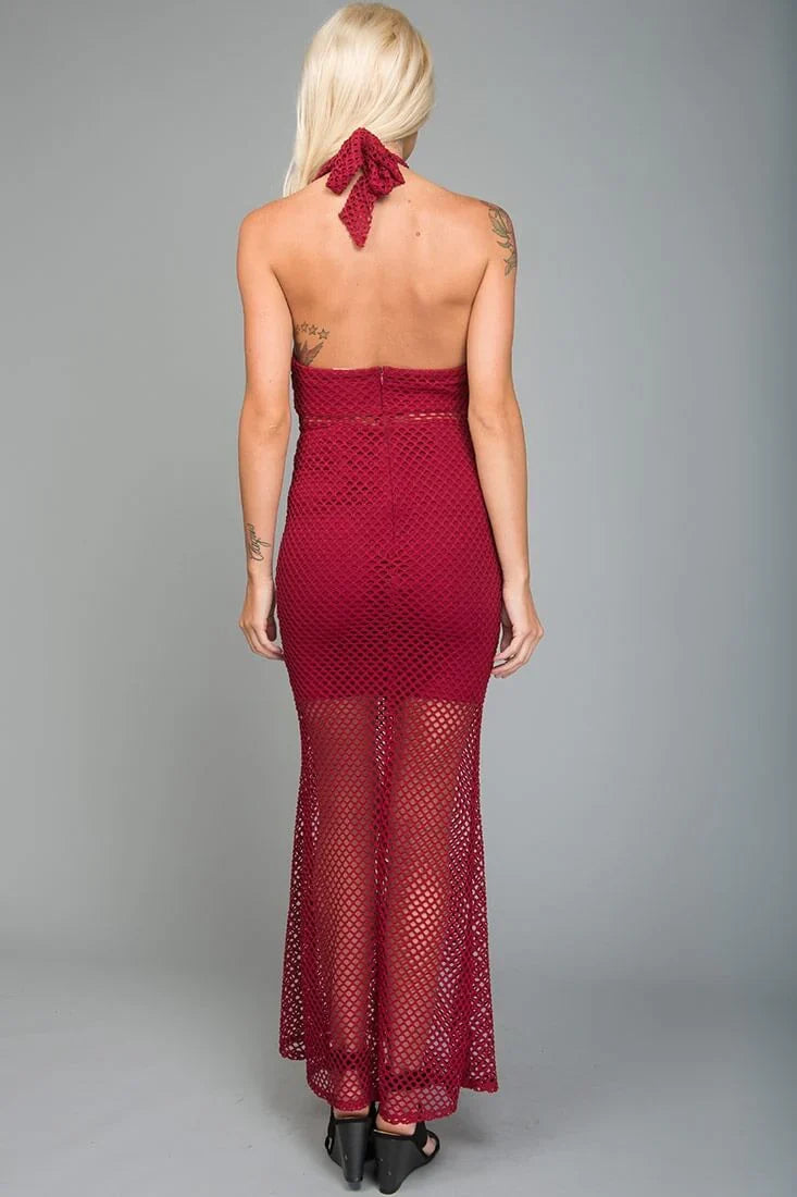 Danielle Halter Mesh Dress Burgundy