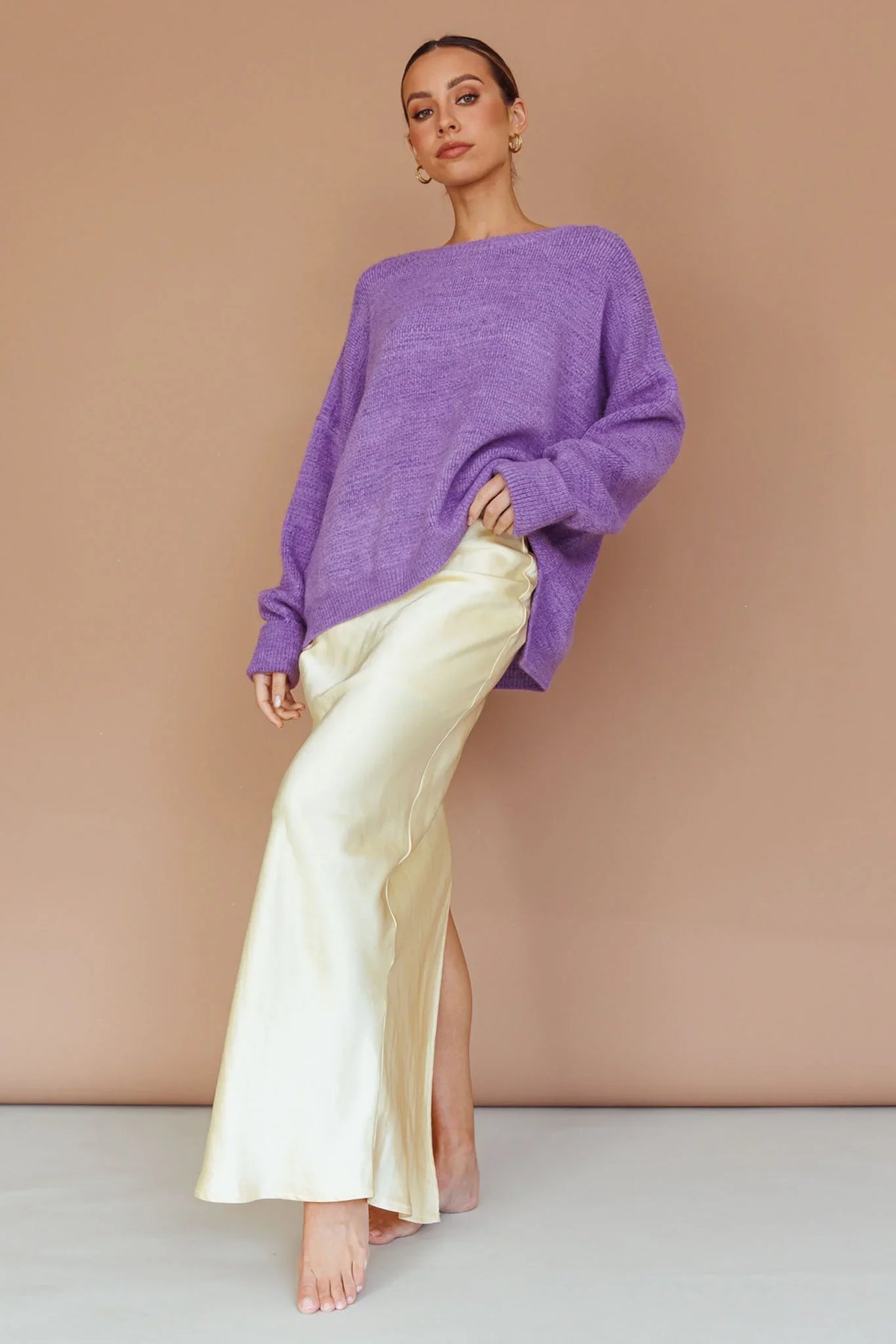 Kayce Dropped Shoulder Knit Sweater Purple