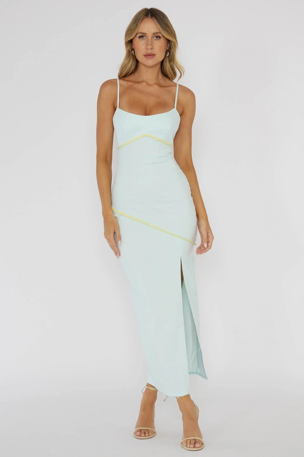 Blair Piping Trim Midi Dress Light Blue