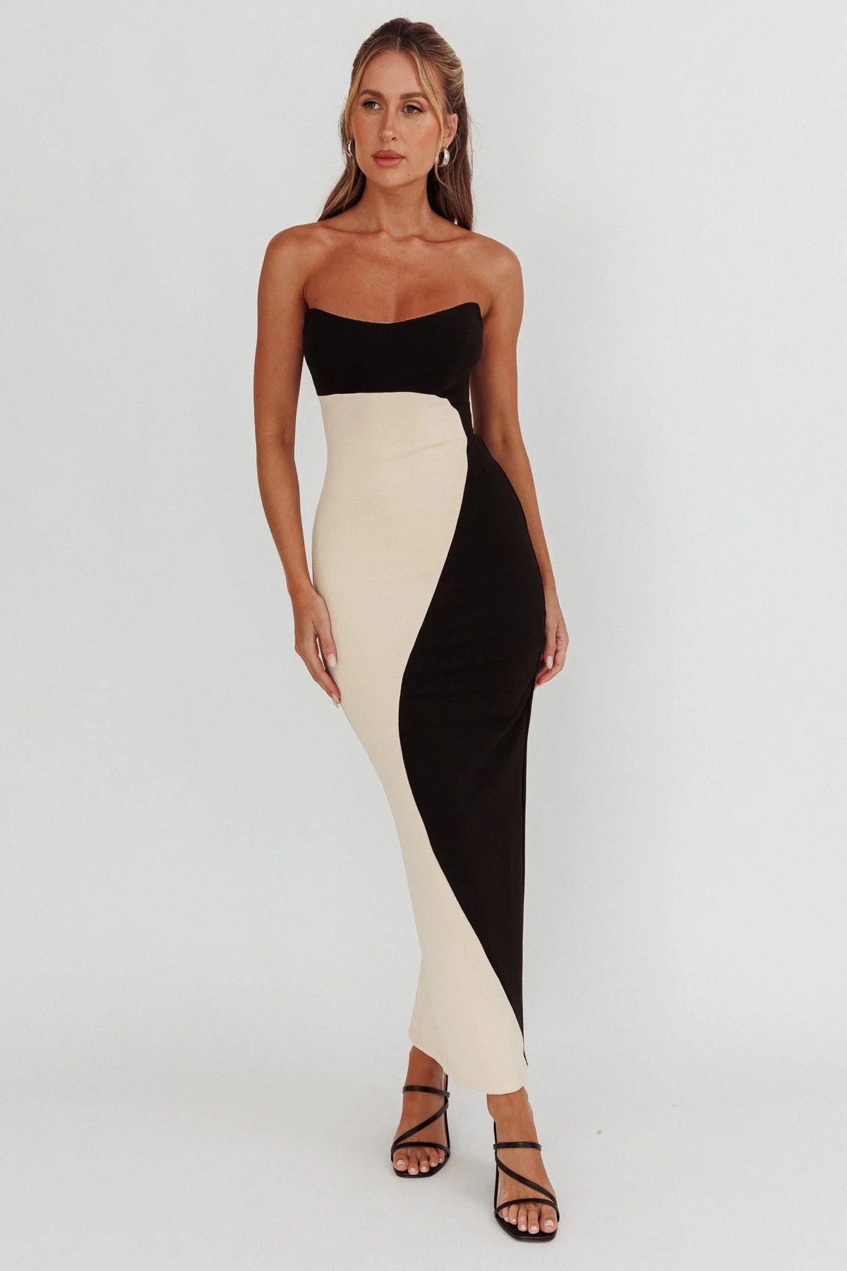 Regent Strapless Maxi Dress Black/Beige