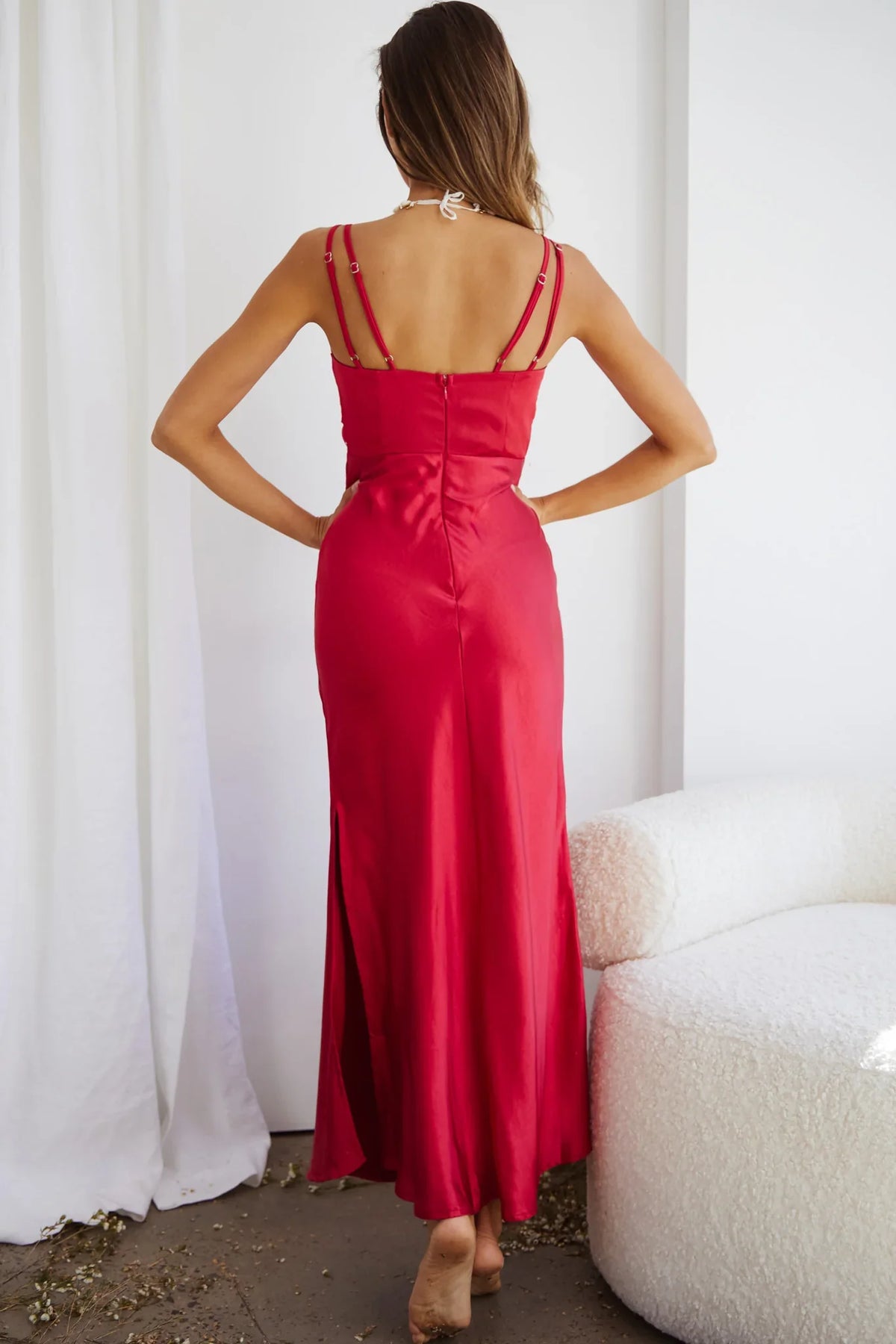 Torah Cut-Out Bodice Front Split Maxi Dress Wine
