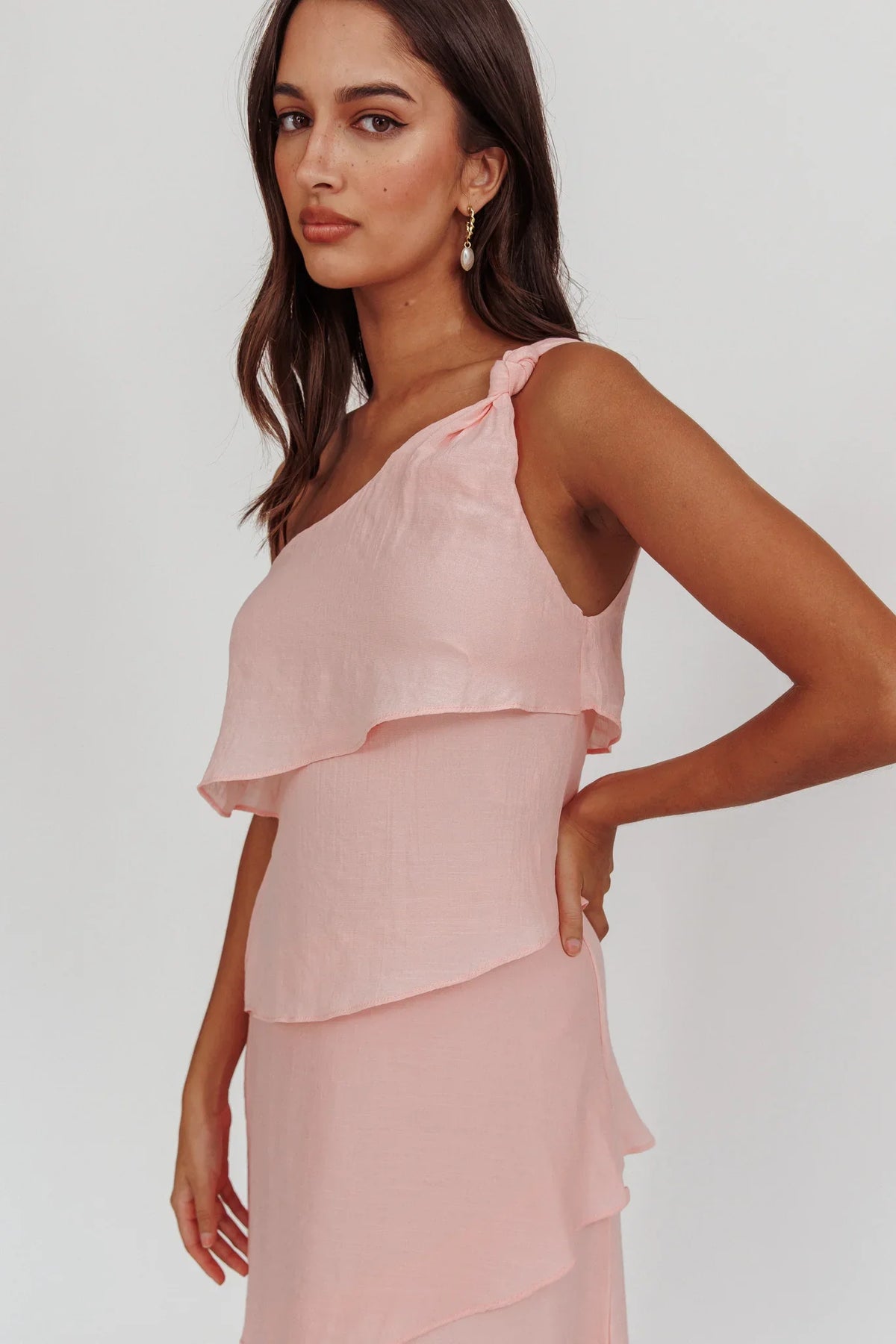 Delwyn One-Shoulder Maxi Dress Baby Pink