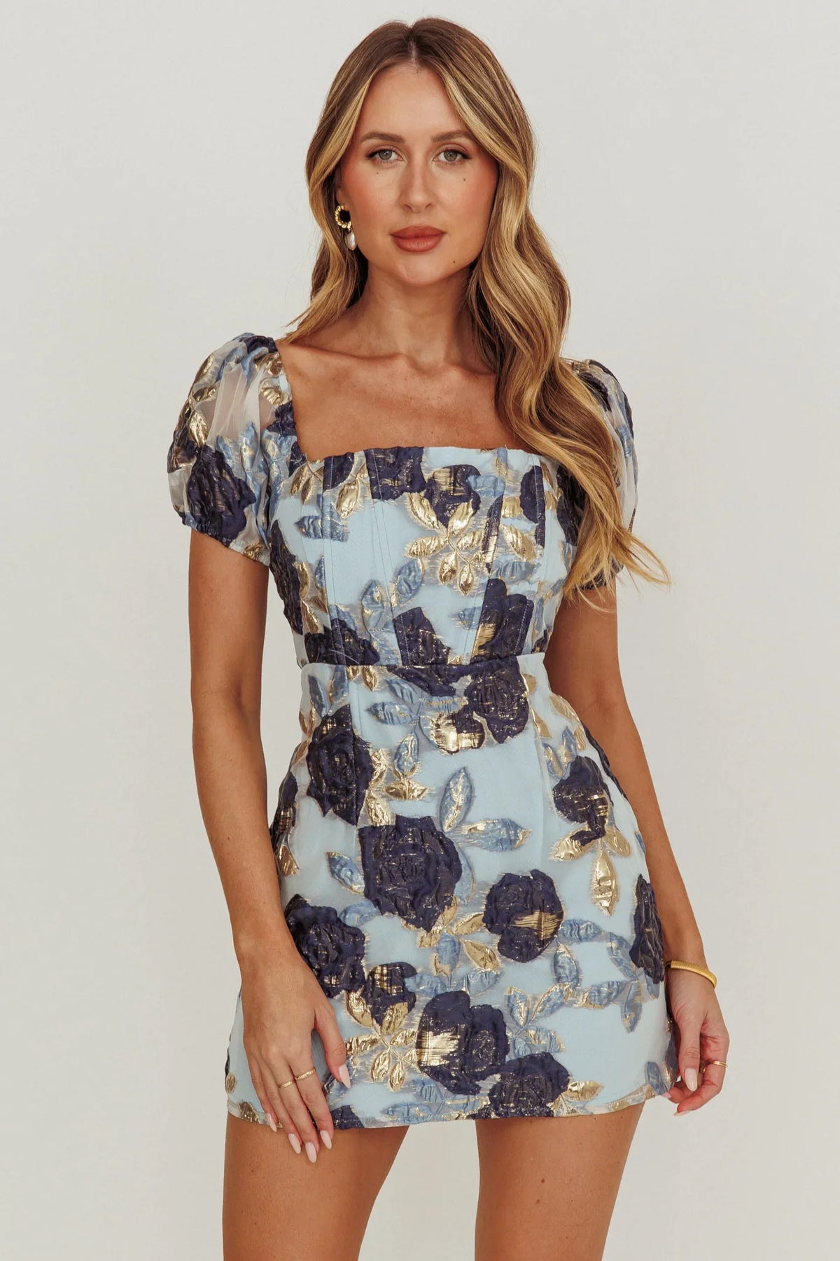 Love To Dream Puff Sleeves Mini Dress Blue
