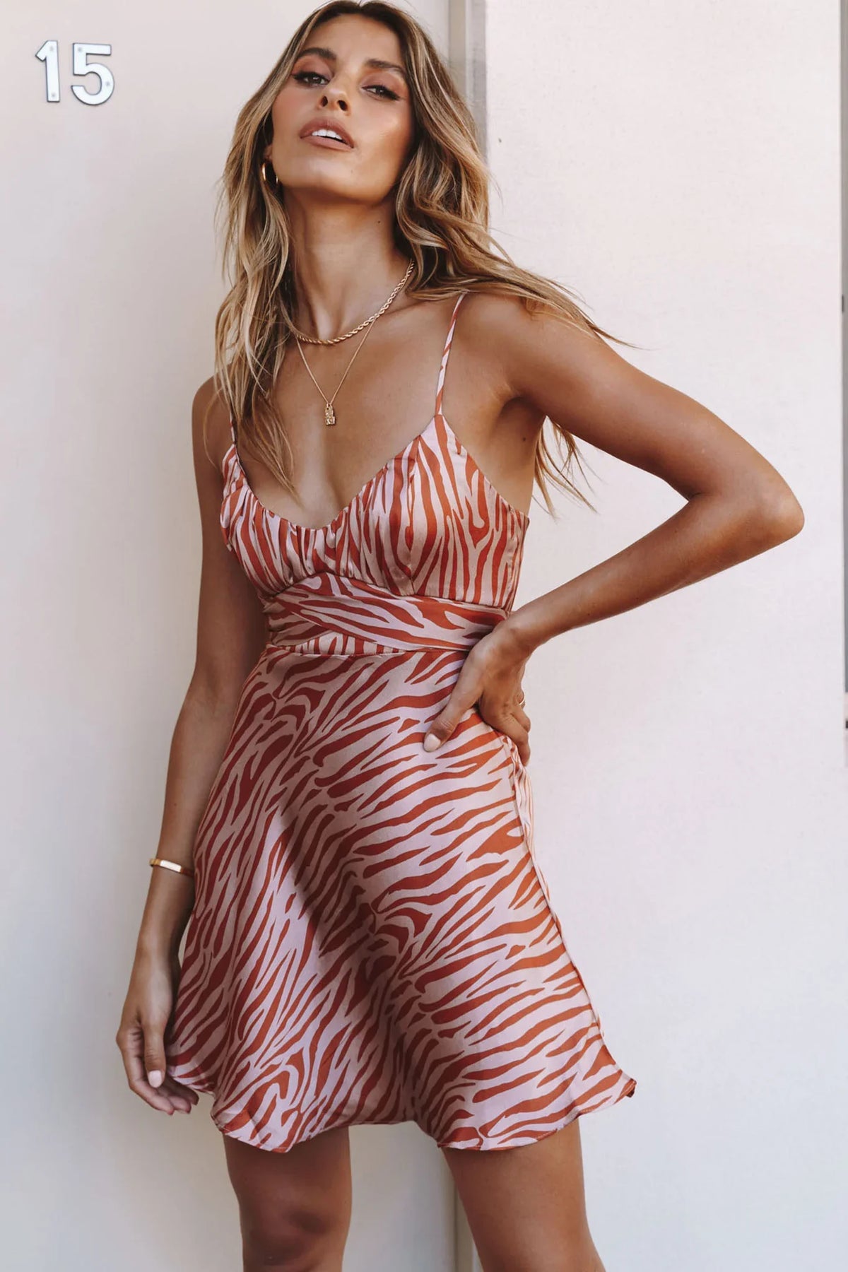Linka Cami Strap Tie-Back Dress Zebra Print Pink/Orange