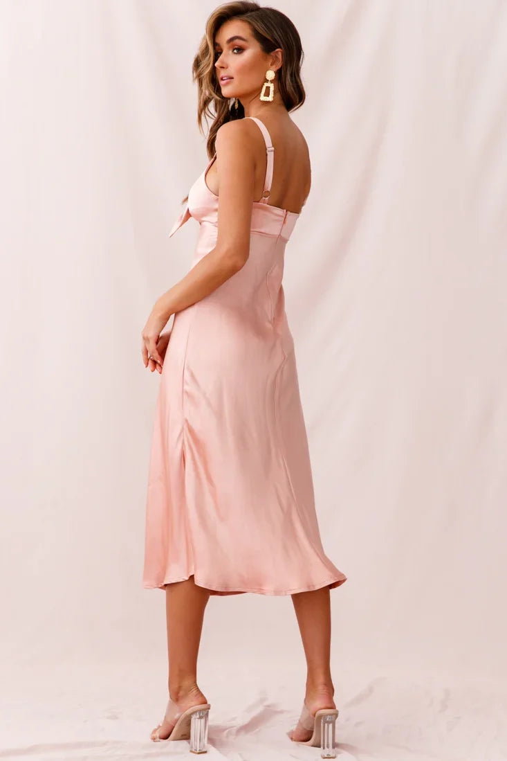 Perfect Day Satin Midi Dress Blush