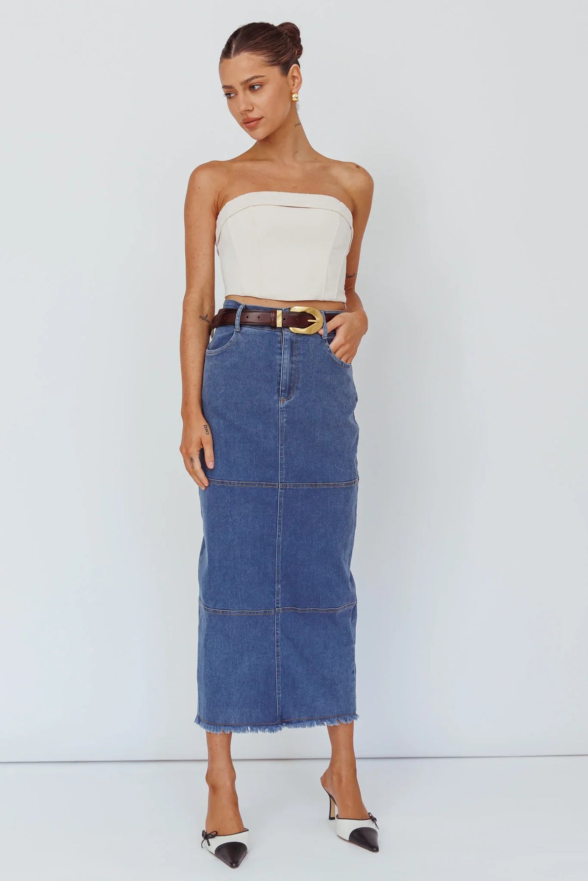 Thalia Pocket Midi Skirt Dark Blue