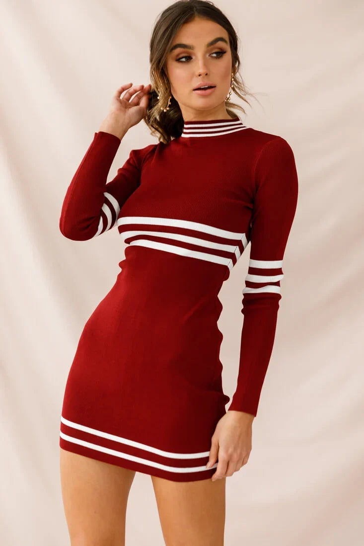 Varsity Long Sleeve Mini Dress Rose