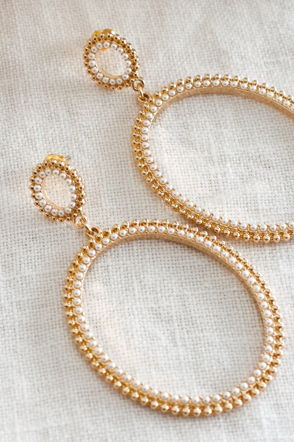 Lucienne Oval Drop Pearl Earrings Gold