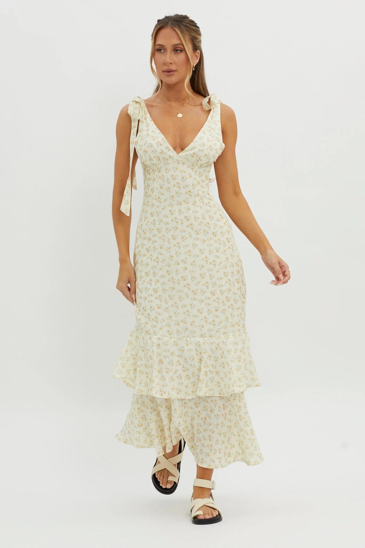 Manhattan Summer Tied Shoulder Maxi Dress Yellow