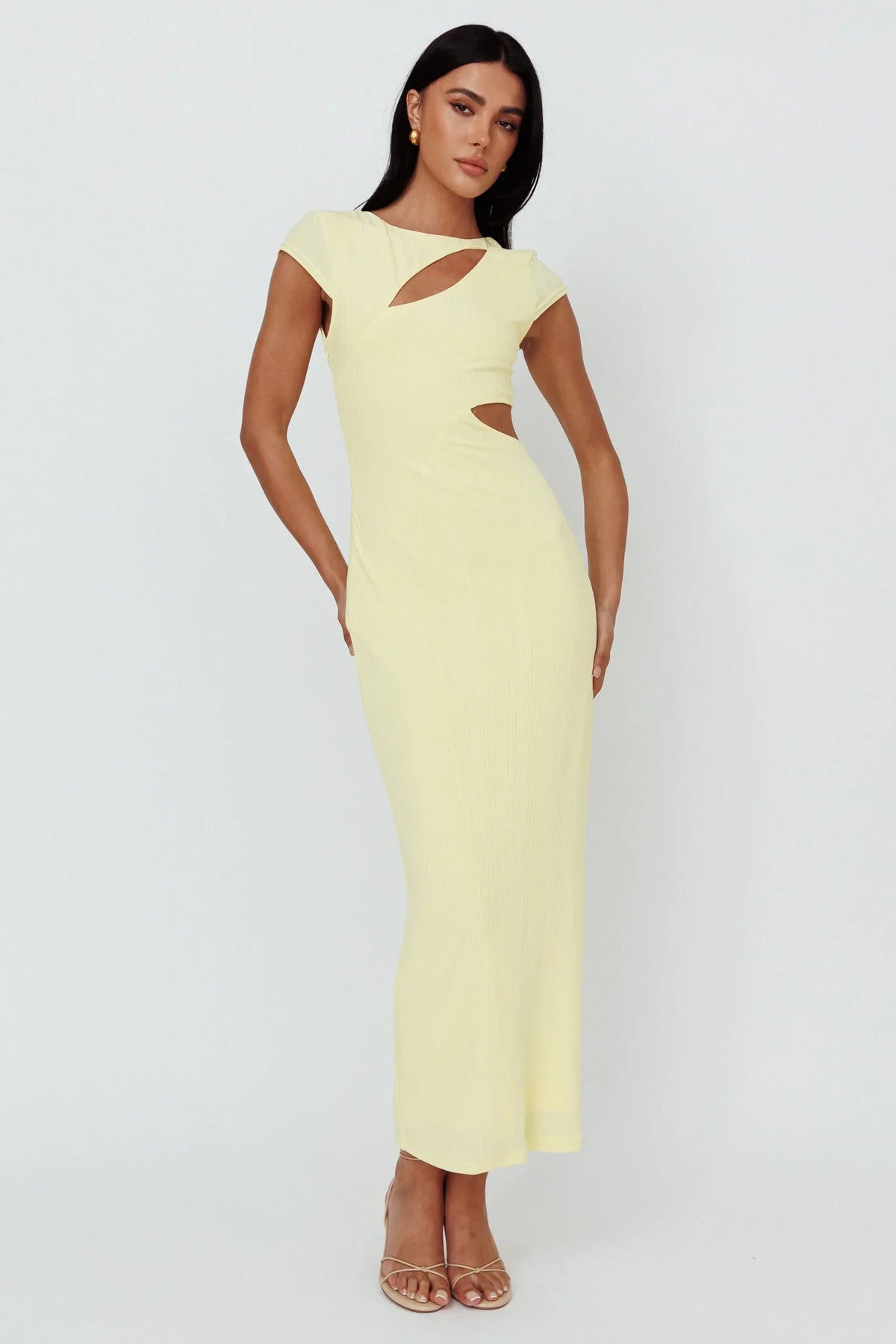 Elenice Cap Sleeve Cut-Out Midi Dress Lemon