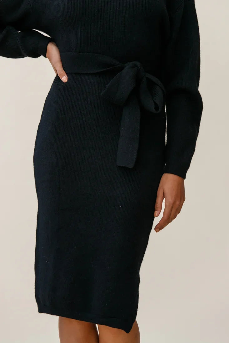 Marco Long Sleeve Turtleneck Knit Midi Dress Black