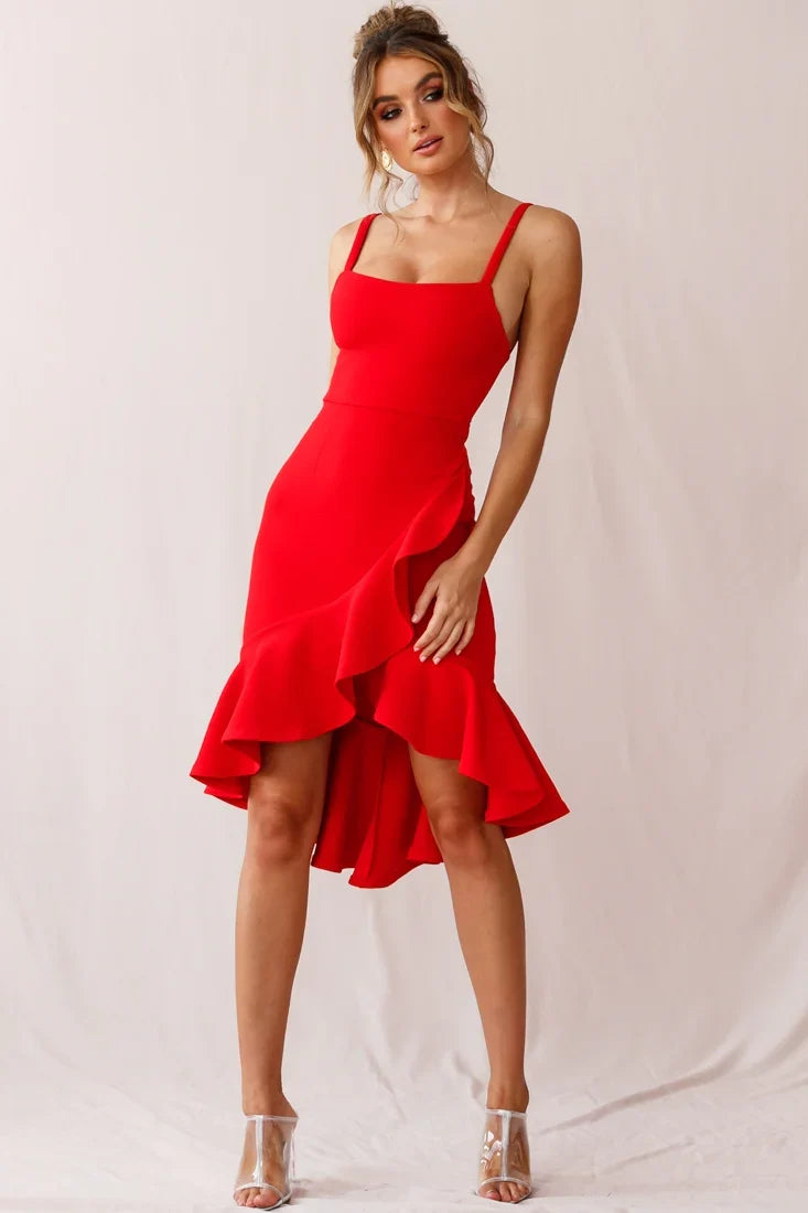 Cartagena High-Low Asymmetric Salsa Dress Red