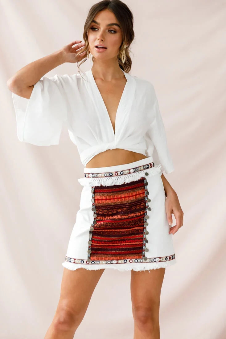 Inca Embellished Skirt White