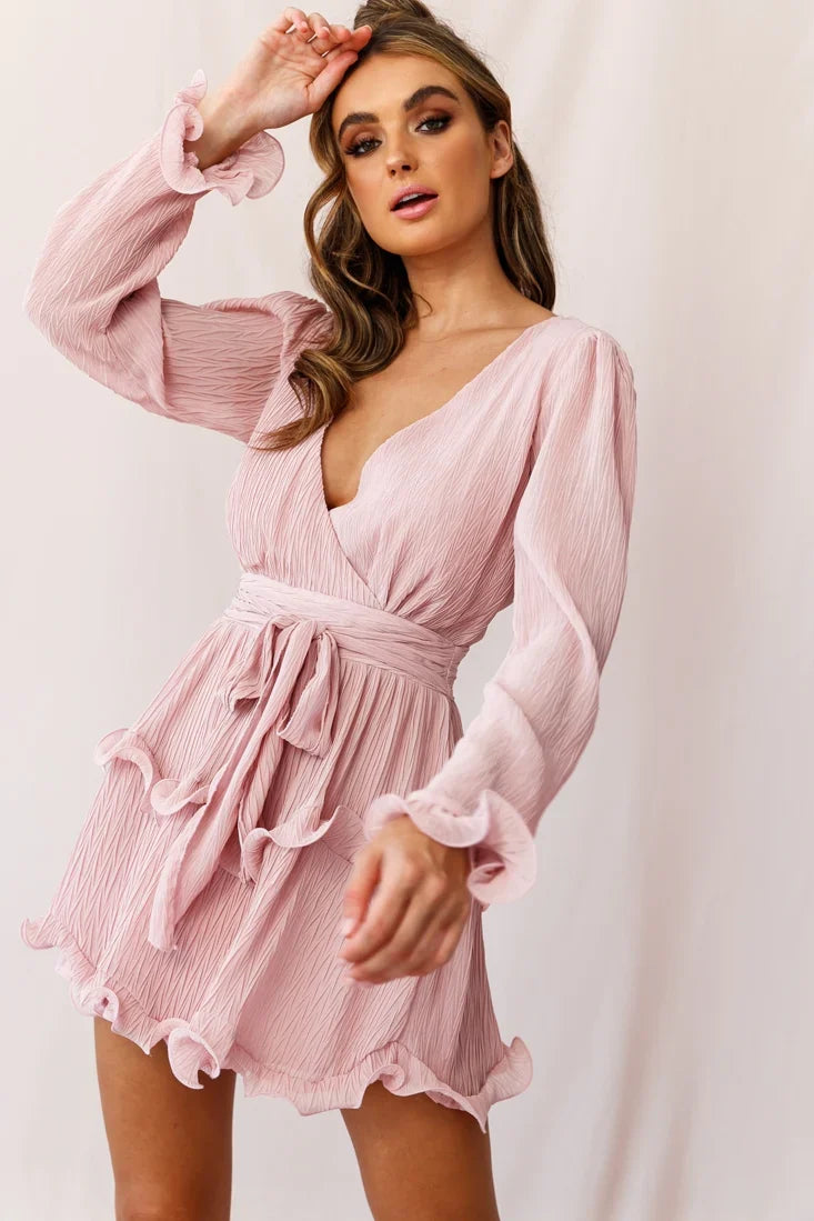 Greta Tiered Ruffle Chiffon Dress Blush