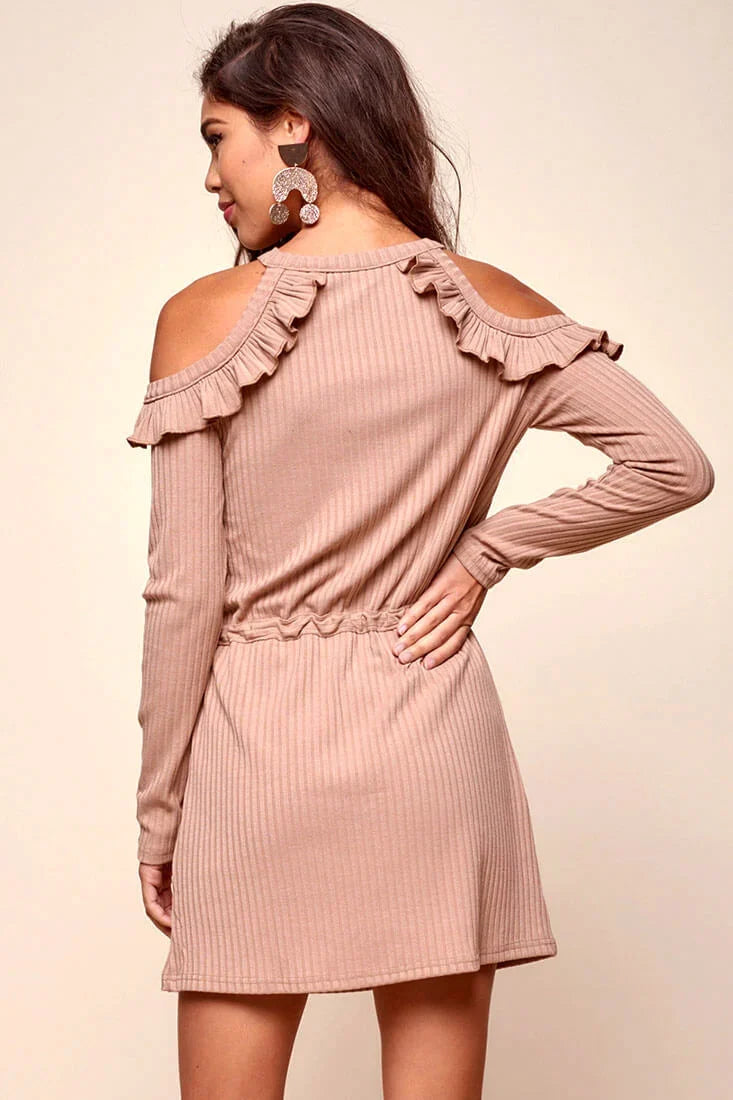 Petsch Cozy Waist Tie Long Sleeved Dress Mocha