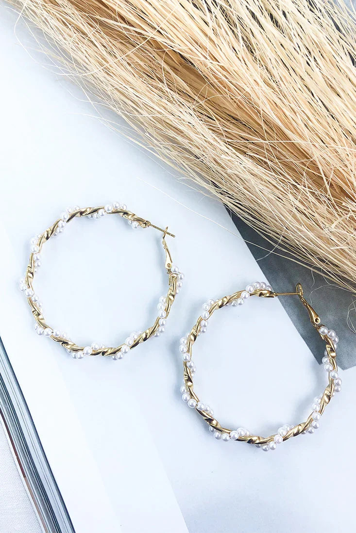 Luxe Life Pearl Hoop Earrings Gold