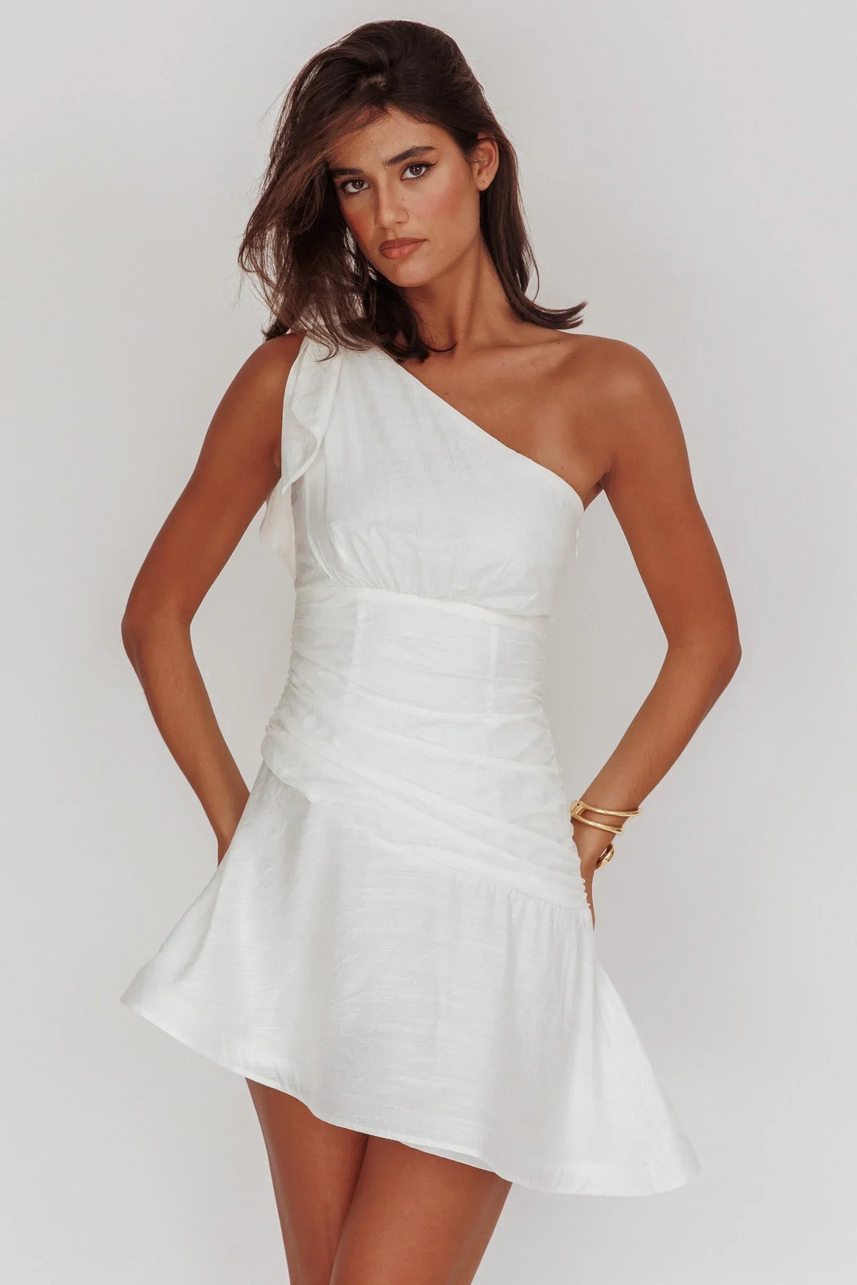 Kenny One Shoulder MIni Dress White