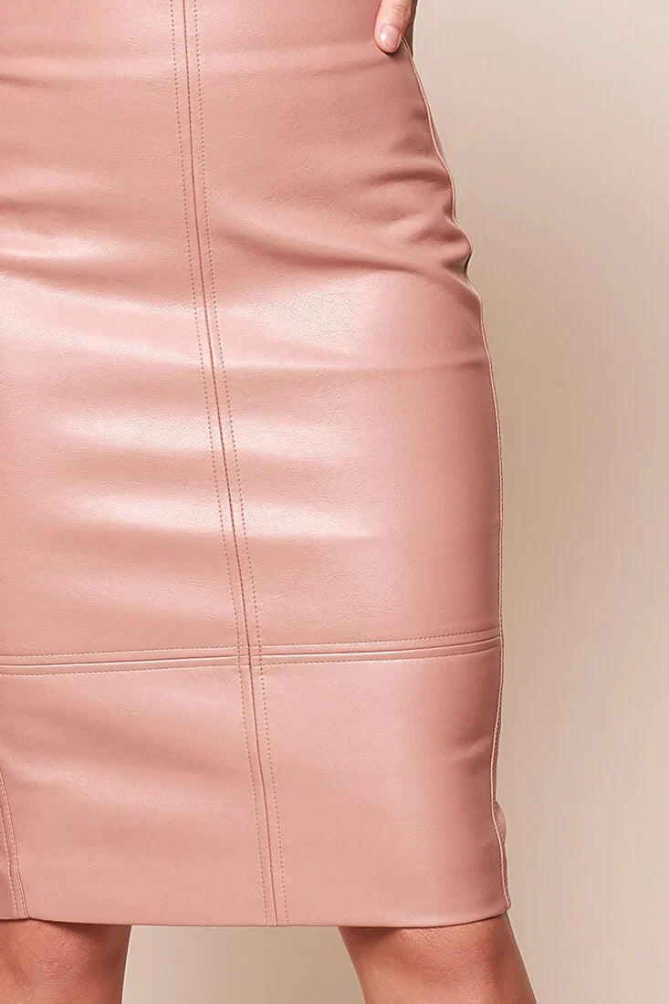Noreiga Vegan Leather Mid-Length Skirt Blush