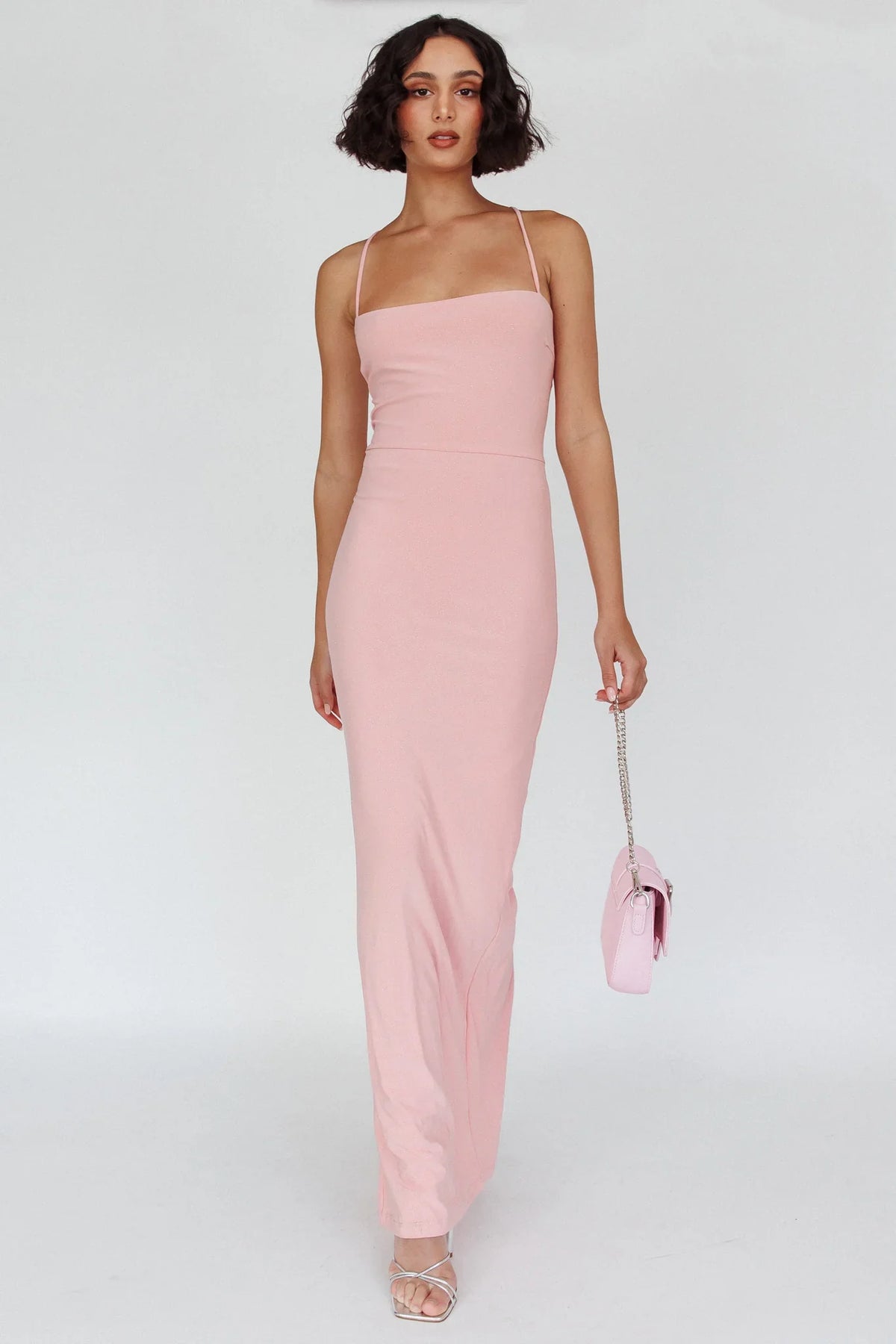 Ailani Lace-Up Back Maxi Dress Sparkle Pink