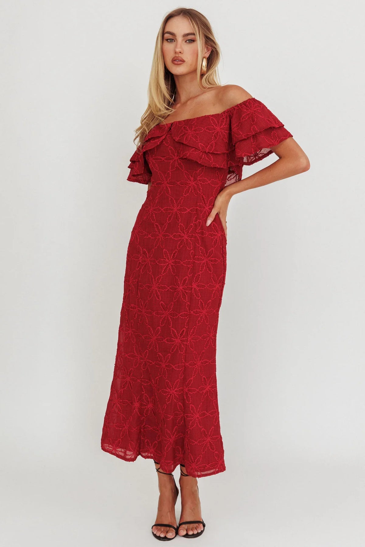 Beauty Within On-Off-Shoulder Maxi Dress Wine
