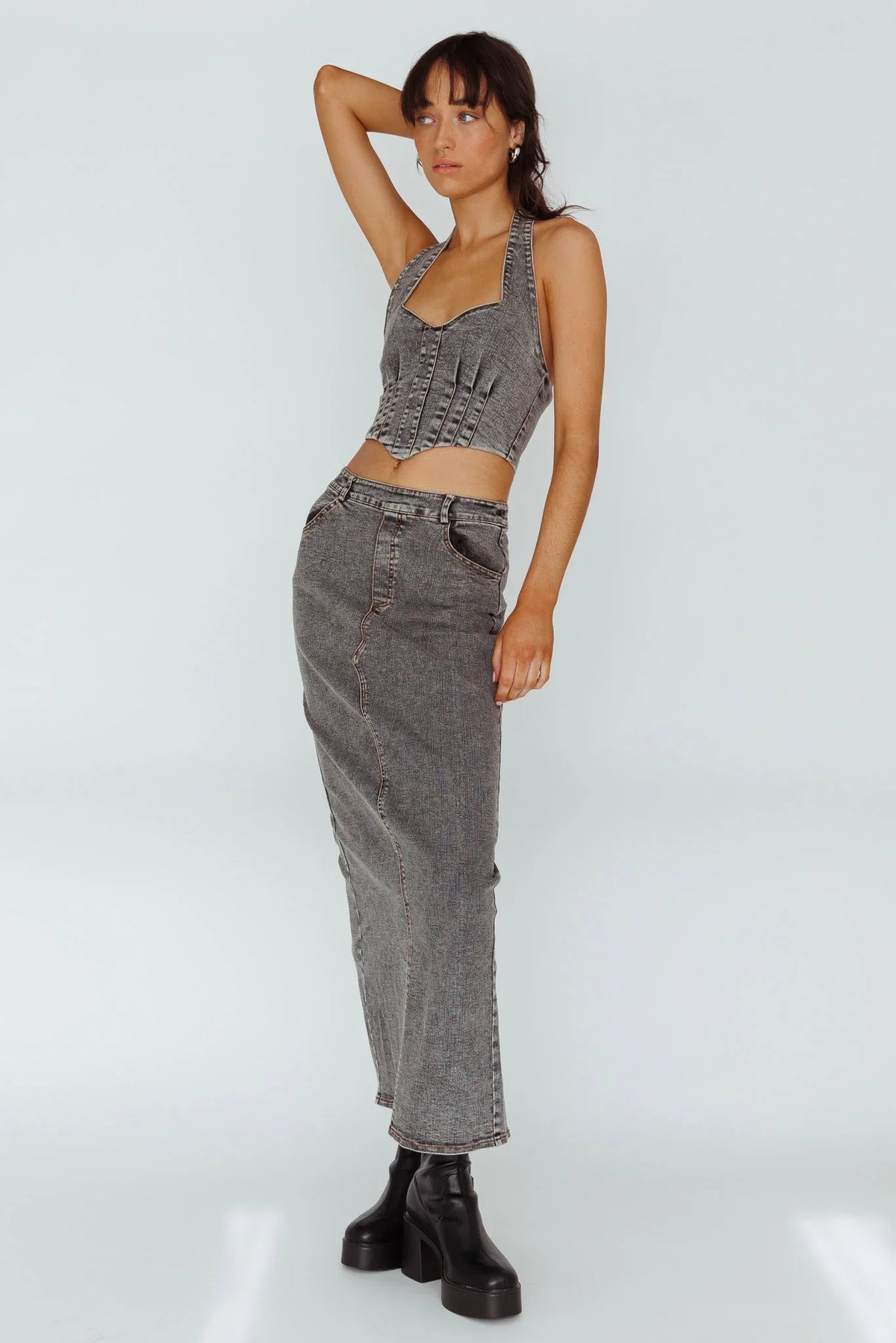 Zurich Pocket Maxi Skirt Denim Grey