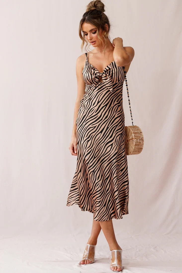 Perfect Day Satin Midi Dress Bronze/Black