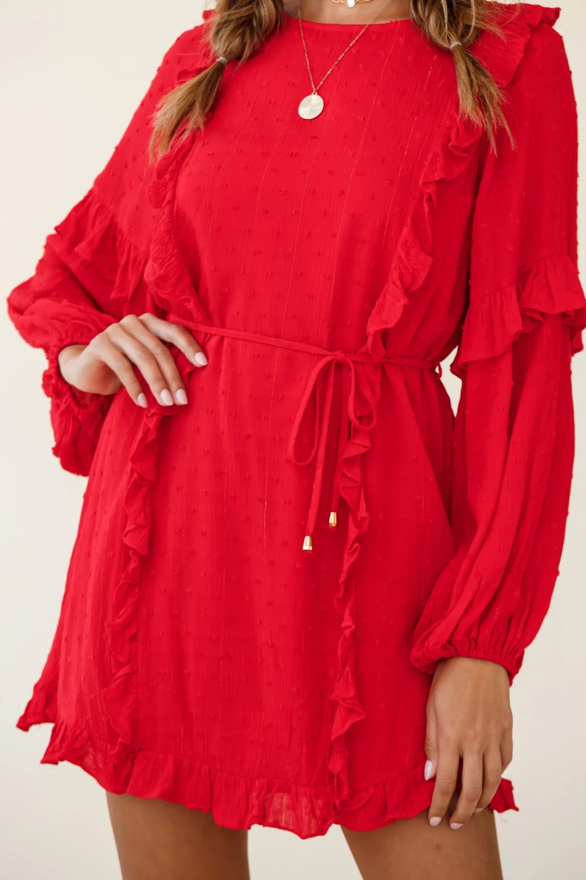 Maiden Long Sleeve Frill Dress Red