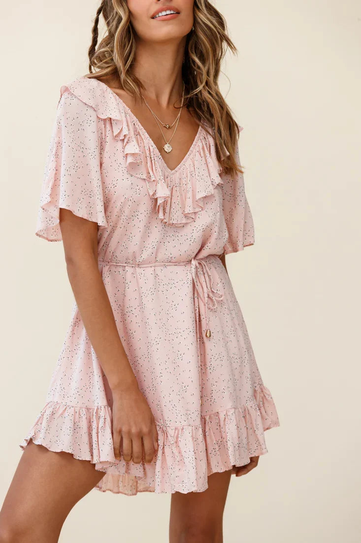 Piper V-Back String Tie Dress Floral Print Pink