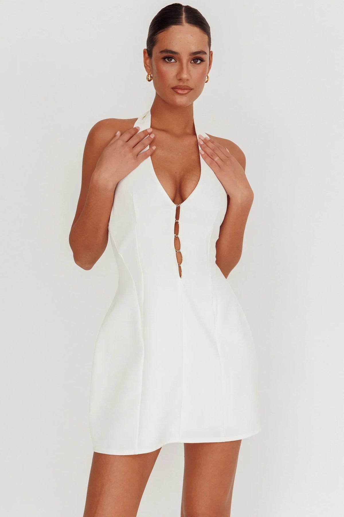 Elisabet Halter Neck Mini Dress Off White