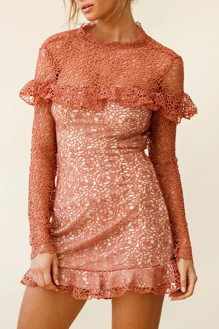 Banks Open Back Lace Overlay Dress Rose