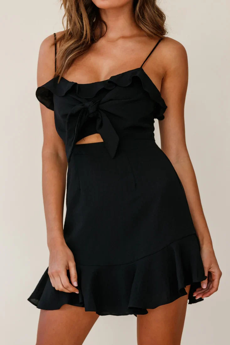 Pico Tied-Knot Bust Ruffle Dress Black
