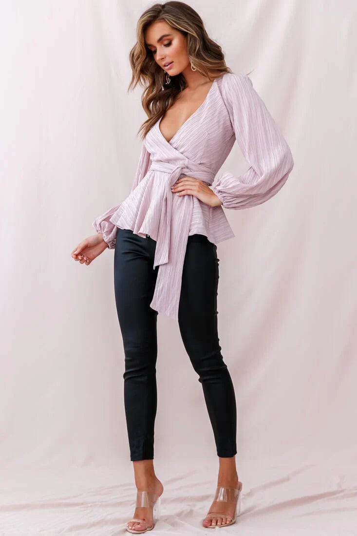 Macy Fit & Flare Wrap Top Mauve