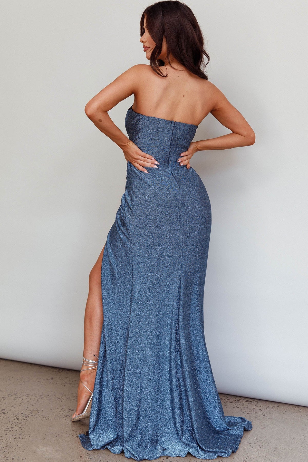 Jasinta Sweetheart Neckline Split Maxi Dress Blue