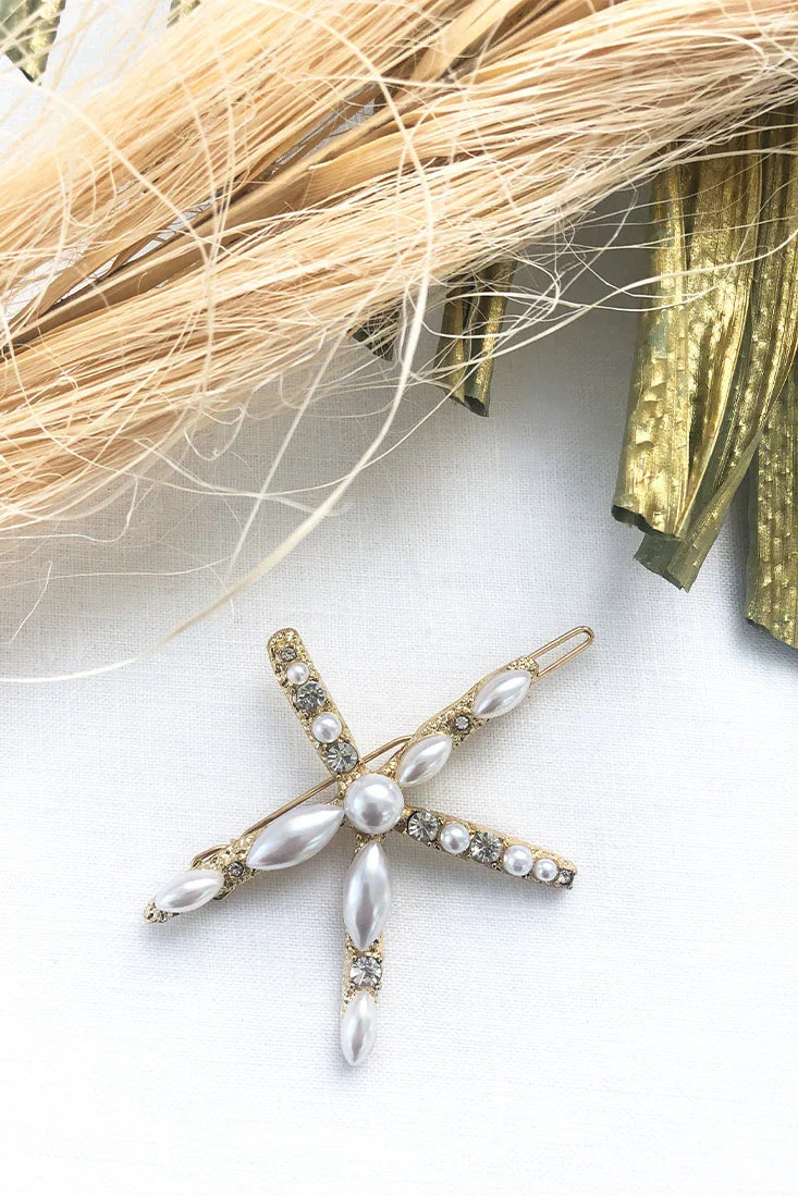 Esme Pearl Starfish Hair Pin Gold